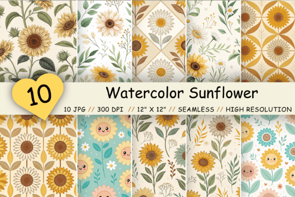 Download Watercolor Sunflower Digital Paper Pack - Premium Bundle