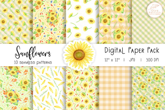 Download Watercolor Sunflowers Digital Paper Pack - Premium Bundle
