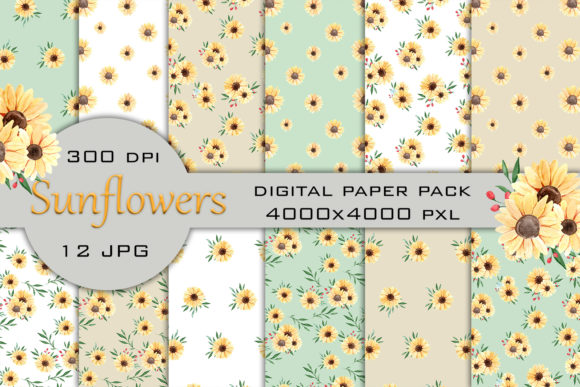 Download Watercolor Sunflower Digital Paper Pack - Premium Resources