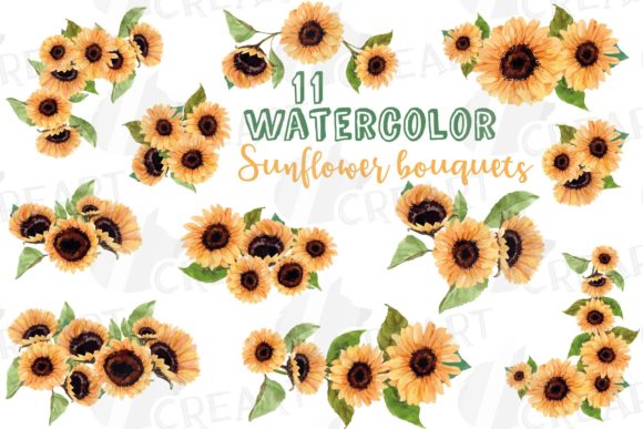 Download Sunflower Bouquets Watercolour Clip Art. - Premium Resources