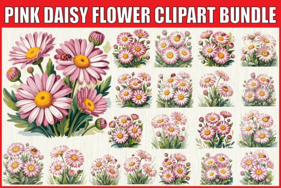 Download Pink Daisy Flower Clipart Bundle - Flower clipart Collection
